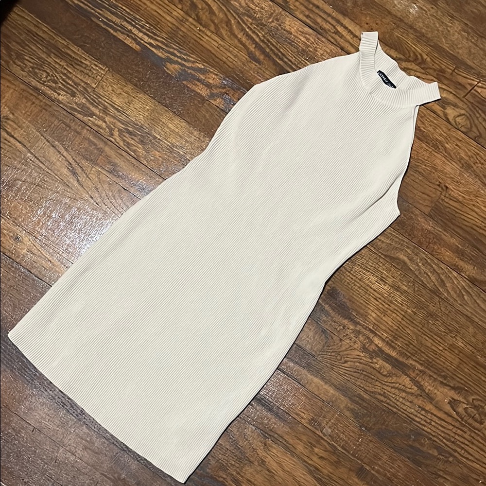 Cream Ribbed Sleeveless Dress